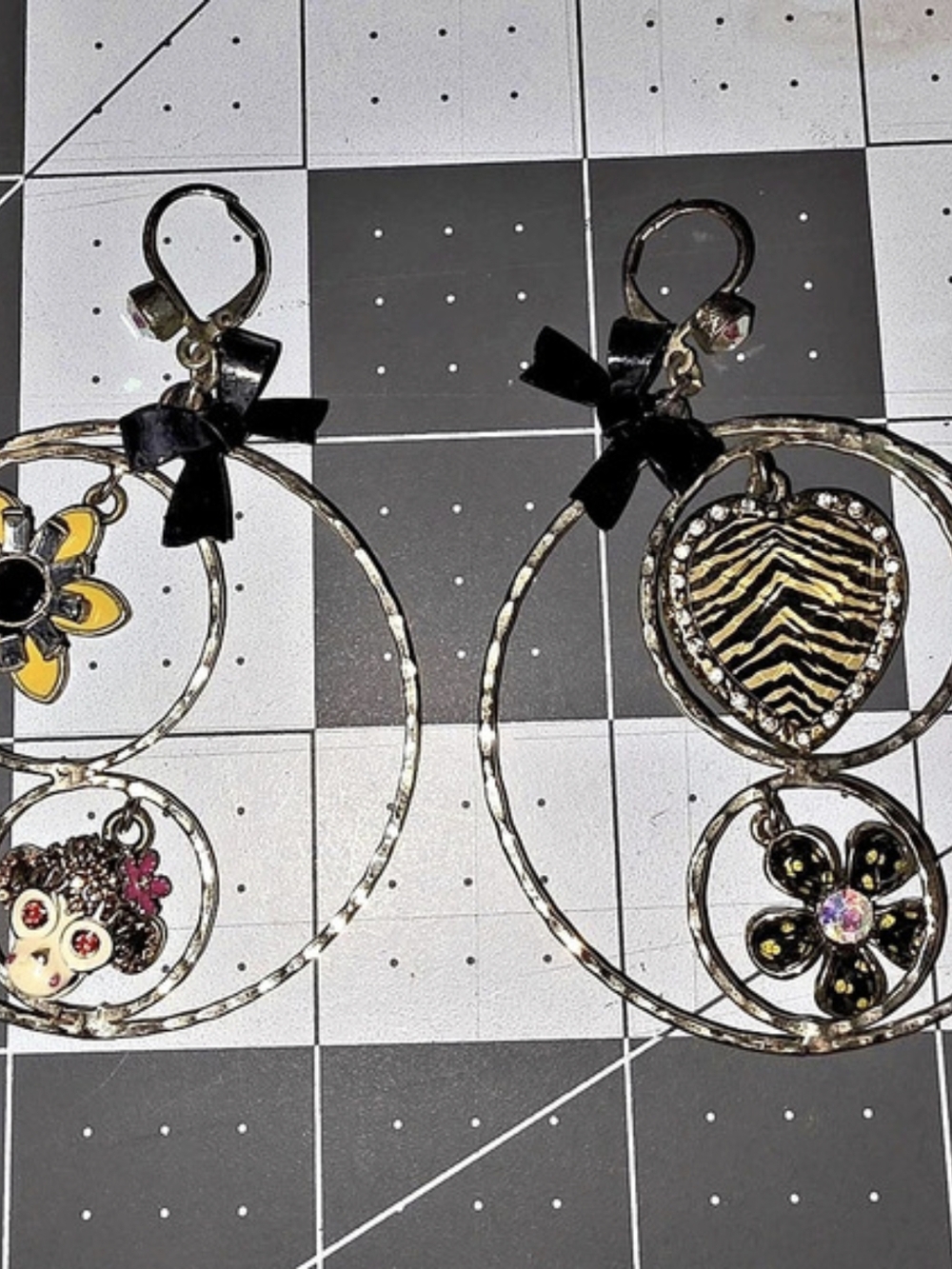 Statement Dangle Earrings in Gold & Black Like New
